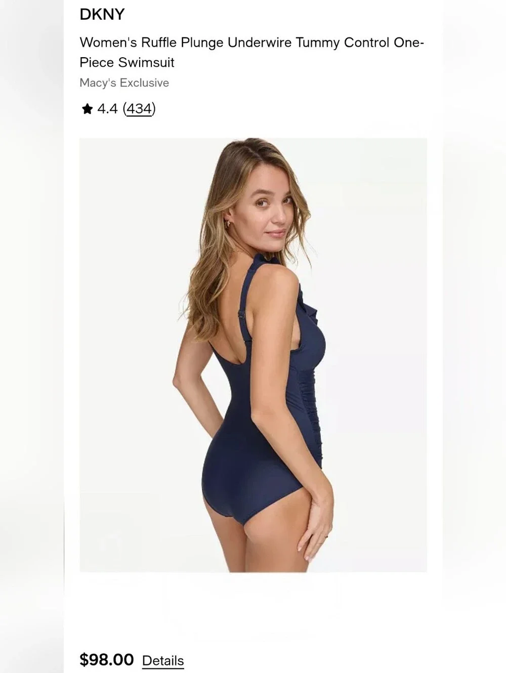 DKNY tummy control Ruffle One Piece Bathing Suit - Small - Picture 4 of 10